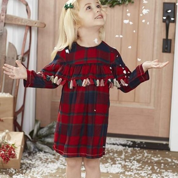 Mud Pie Baby/Toddler Girl Christmas Tartan Tassel Dress NEW - Picture 2 of 2